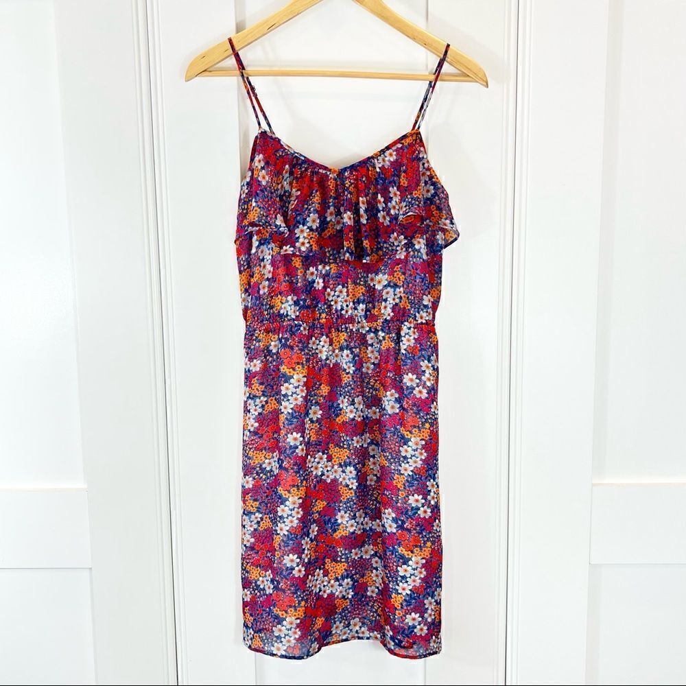 Shoshanna Silk Spaghetti Strap Ruffle Ditzy Floral Slip Dress Size 6